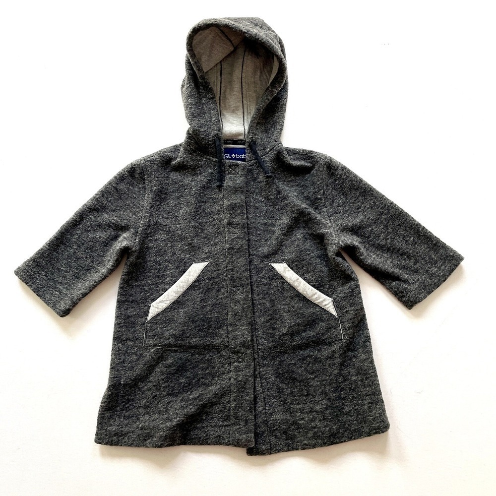 Magil Toddler 18M Gray Hooded Wool Jacket Italian Fleece Lined Full Zip Pockets